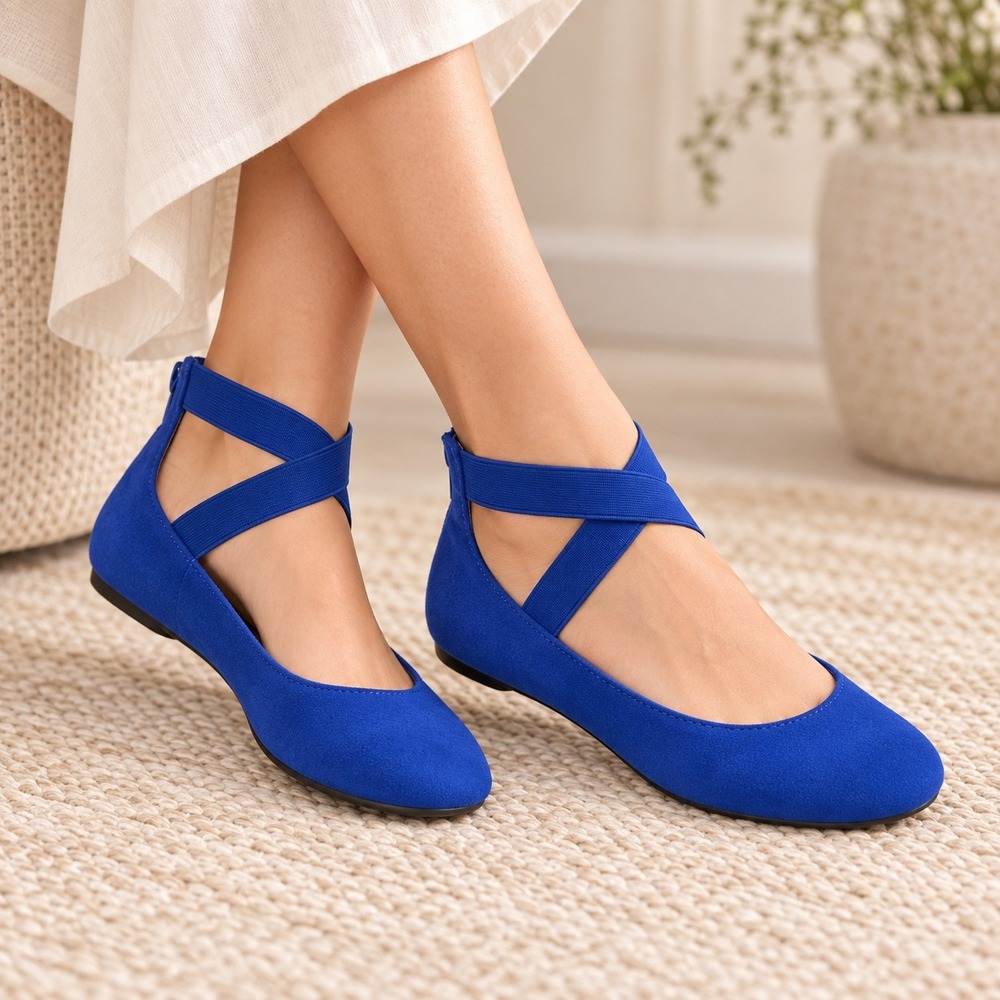 Dream Pairs Ballet Flats Women 6 Royal Blue Sole-Stretchy Ankle Strap Pointed